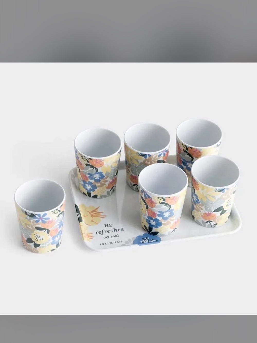 Dayspring Floral Tumbler Set with Tray - Pastel Yellow, Blue & Pink